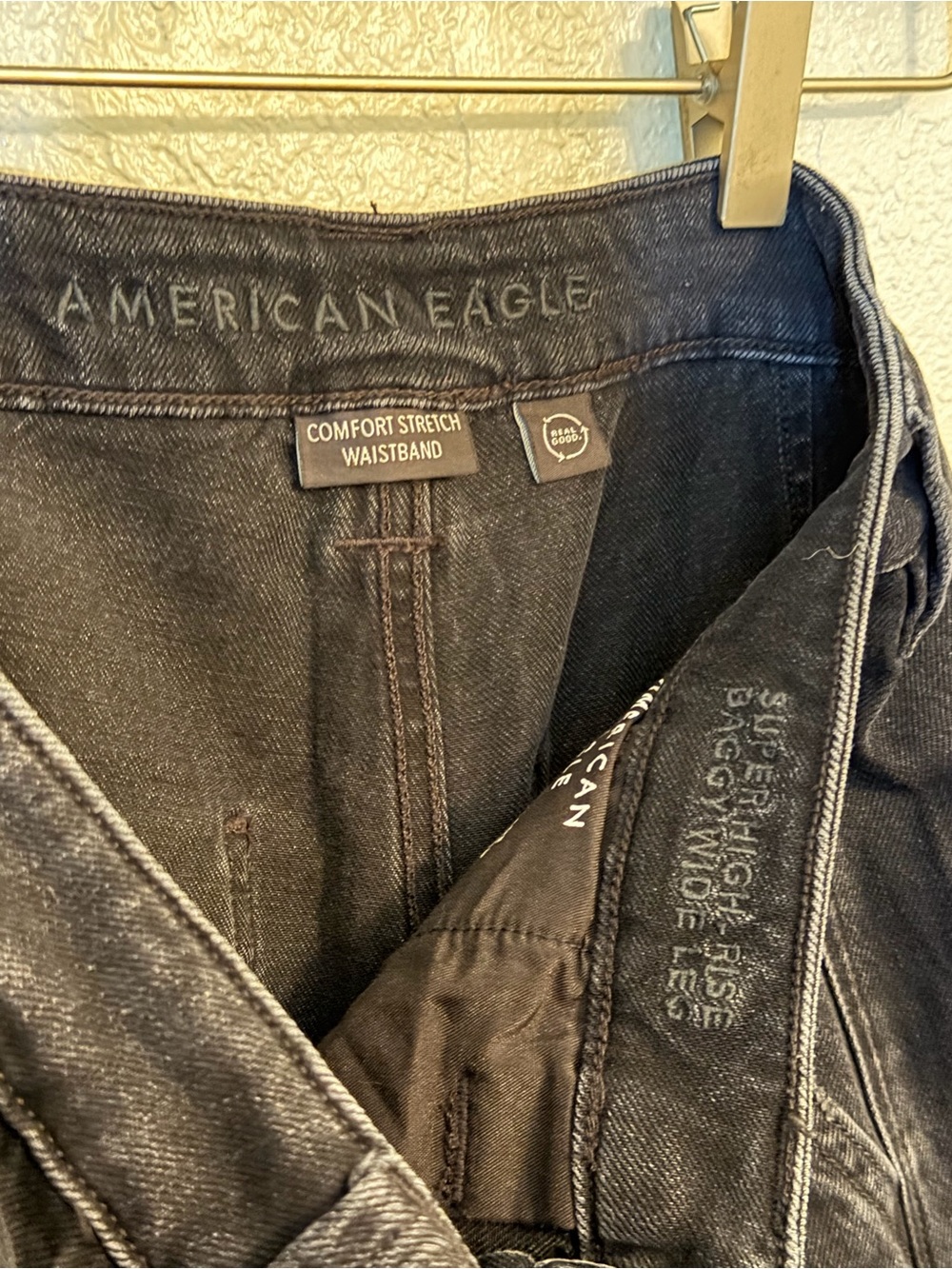 American eagle super high rise baggy Wide Leg Cargo Jeans Black size 6 - Picture 7 of 8